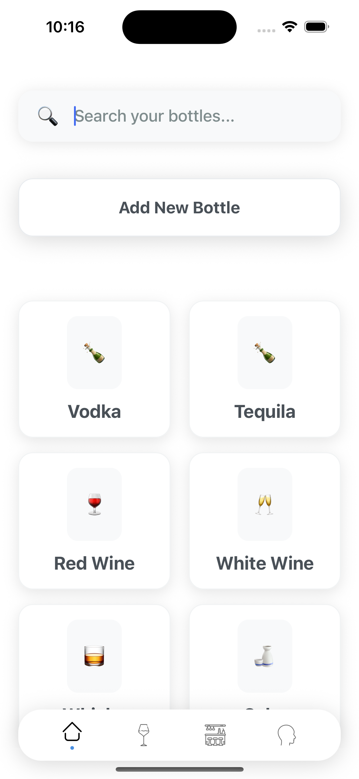 Booze Tracker home screen