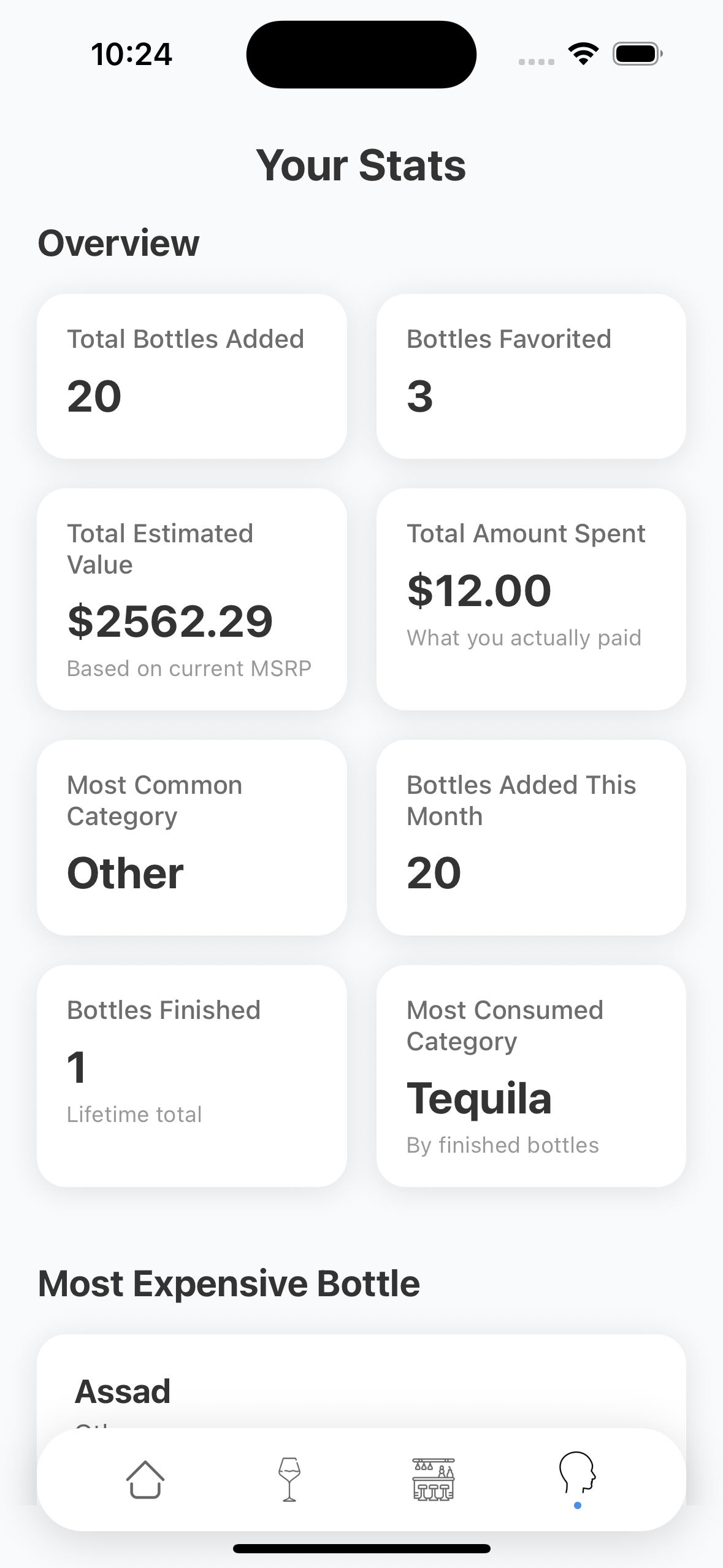 Booze Tracker stats screen